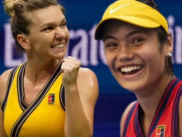 Emma Raducanu (kanan) dan Simona Halep (kiri) setelah sama-sama jadi petenis top dunia. (Foto: Eurosport)