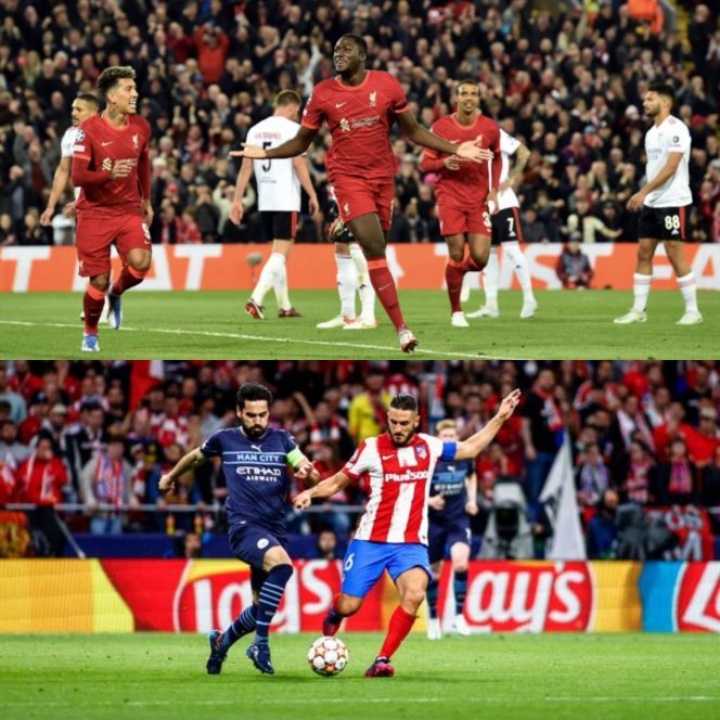 
					Pemain Liverpool FC Ibrahima Konate (atas) dan gelandang Manchester City Ilkay Gundogan (bawah kiri). (Foto: Twitter)