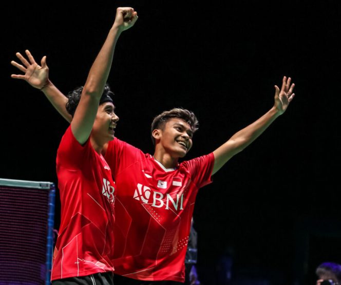 
					Bagas/Fikri berhasil melaju ke perempat final Korea Masters 2022. (PBSI) 