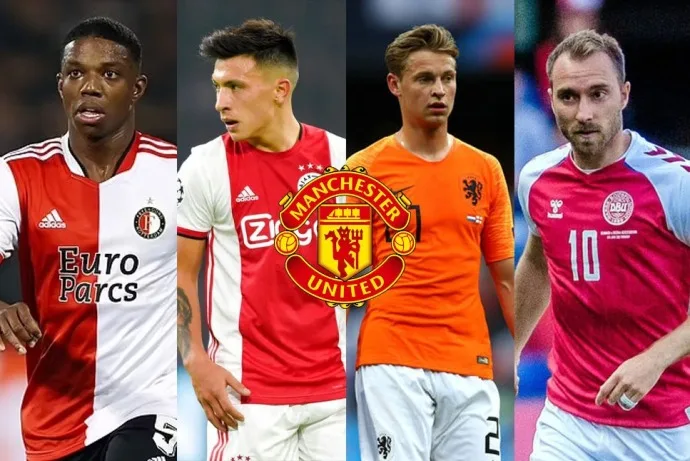 Dari kiri ke kanan: Tyrell Malacia, Lisandro Martinez, Frenkie De Jong, Christian Eriksen.