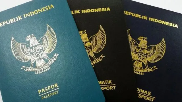 Jenis Paspor di Indonesia (Paling Kiri: Paspor Biasa, Tengah: Paspor Diplomatik, Kanan: Paspor Dinas)