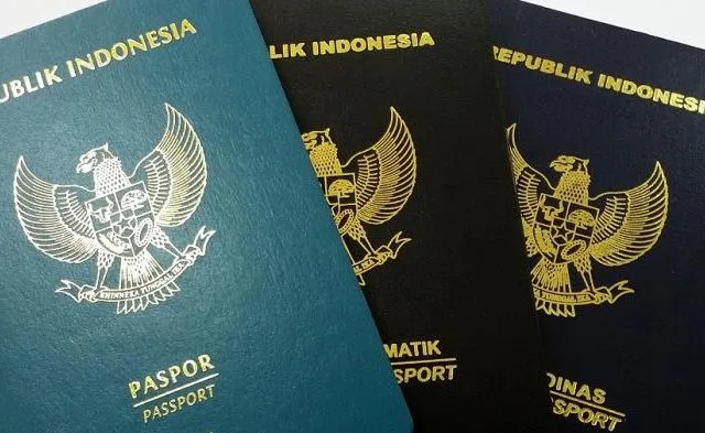 Jenis Paspor di Indonesia (Paling Kiri: Paspor Biasa, Tengah: Paspor Diplomatik, Kanan: Paspor Dinas)