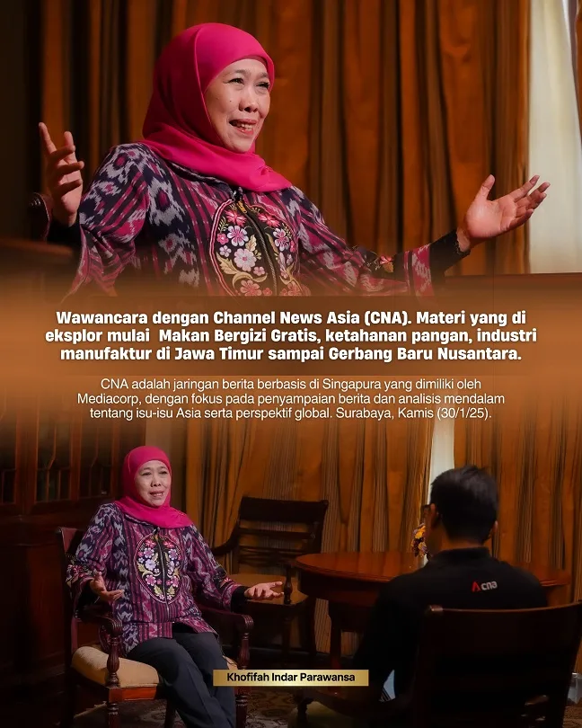 Diwawancara CNA Singapura, Khofifah Sosialisasikan Jatim Sebagai Gerbang Baru Nusantara