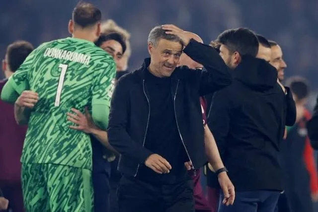 Ekspresi entraineur Paris Saint-Germain (PSG) Luis Enrique setelah membawa klubnya lolos ke final Liga Champions di Parc des Princes, Paris (8/5). (Foto: The Strait Times)