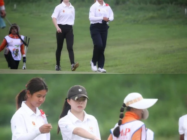 Aksi Calista Allegra Dewantara dan Phoebe Gani dalam hari pertama nomor foursome putra Porprov IX Jatim 2025. (Foto: PGI Jatim)