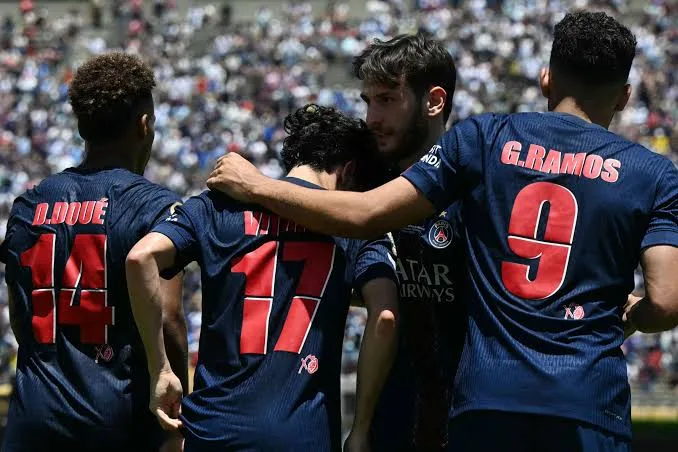 Pemain-pemain Paris Saint-Germain (PSG) setelah mengalahkan Atletico Madrid. (Foto: Goal)
