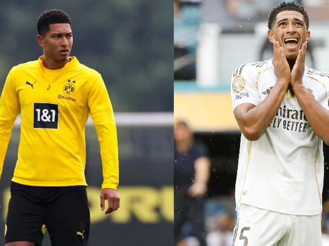 Jobe Bellingham yang membela Borussia Dortmund (kiri) dan Jude Bellingham yang memperkuat Real Madrid (kanan). (Foto: SportBibble)